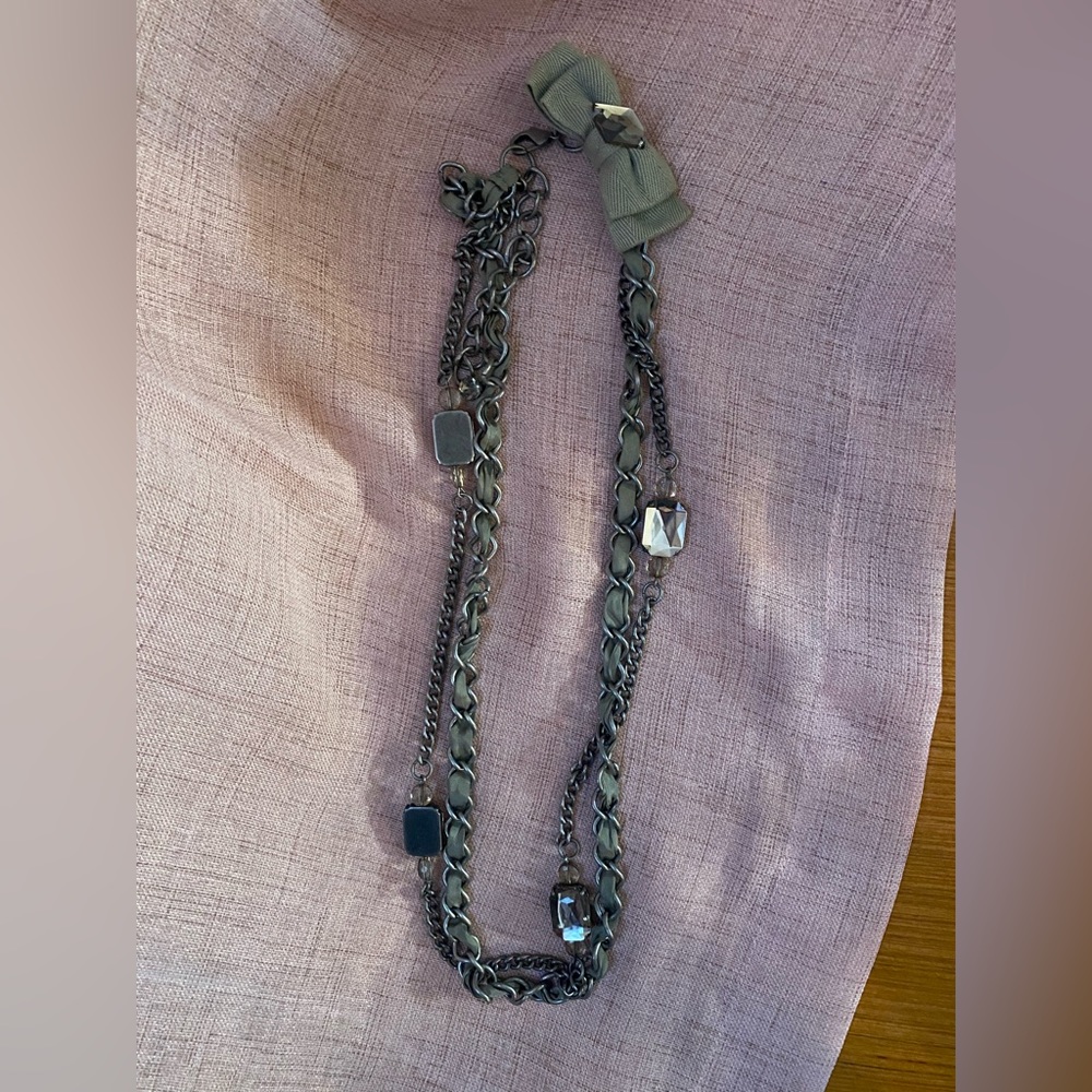 Long Dark Silver brushed chain necklace